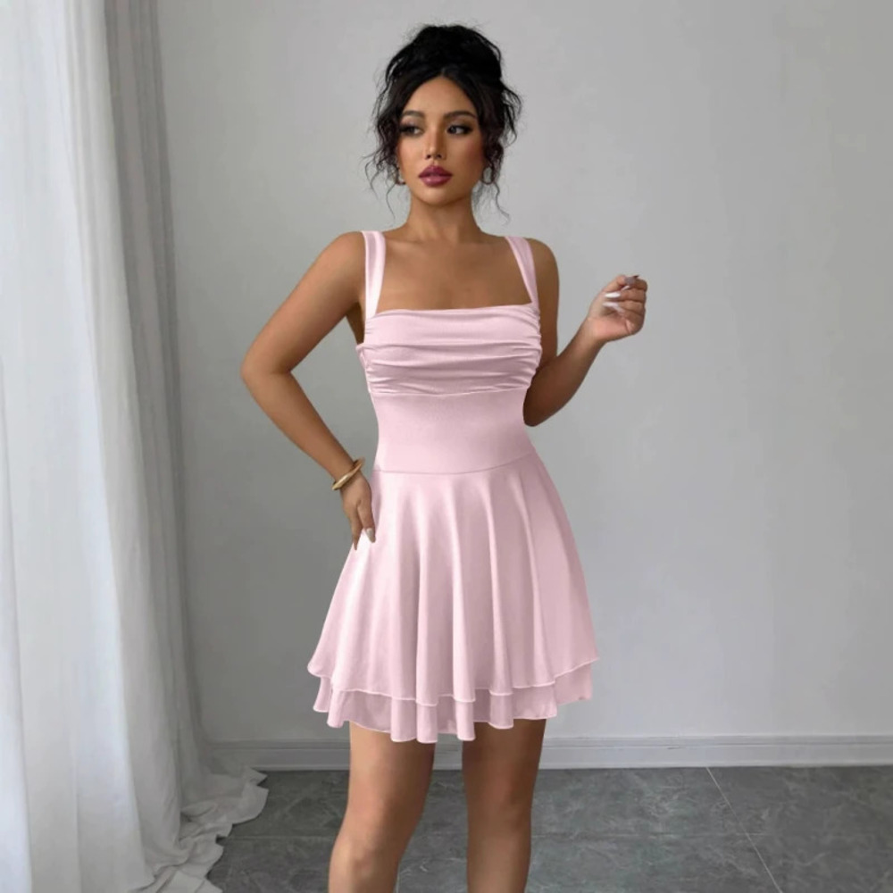 Sleeveless Strappy Square Neck Sexy Classy Short Dress
